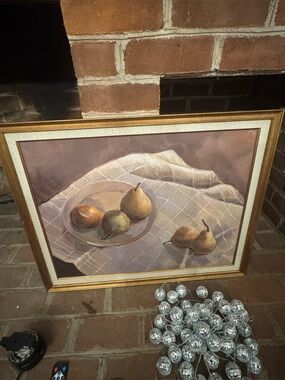 Original Pears Still Life Oil Painting in Gold Frame